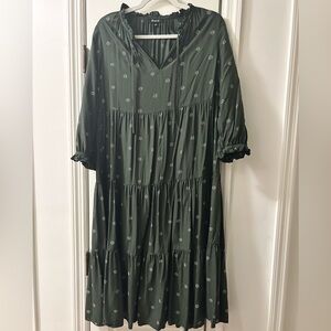 Madewell tie neck tiered midi dress size medium